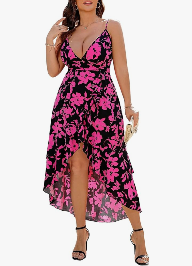 Floerns Women's Plus Size Summer Long Dress Asymmetrical Ruffle Hem Beach Vacation Clothes, 4X-Large