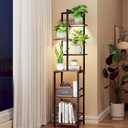 Plant Stand Indoor with Grow Light, 6-Tiered Tall Plant Stand Indoor, Metal Plant Shelf with Bookshelf Bookcase and Adjustable Light, Ideal for Living Room, Reading room, Garden, Patio (Brown)