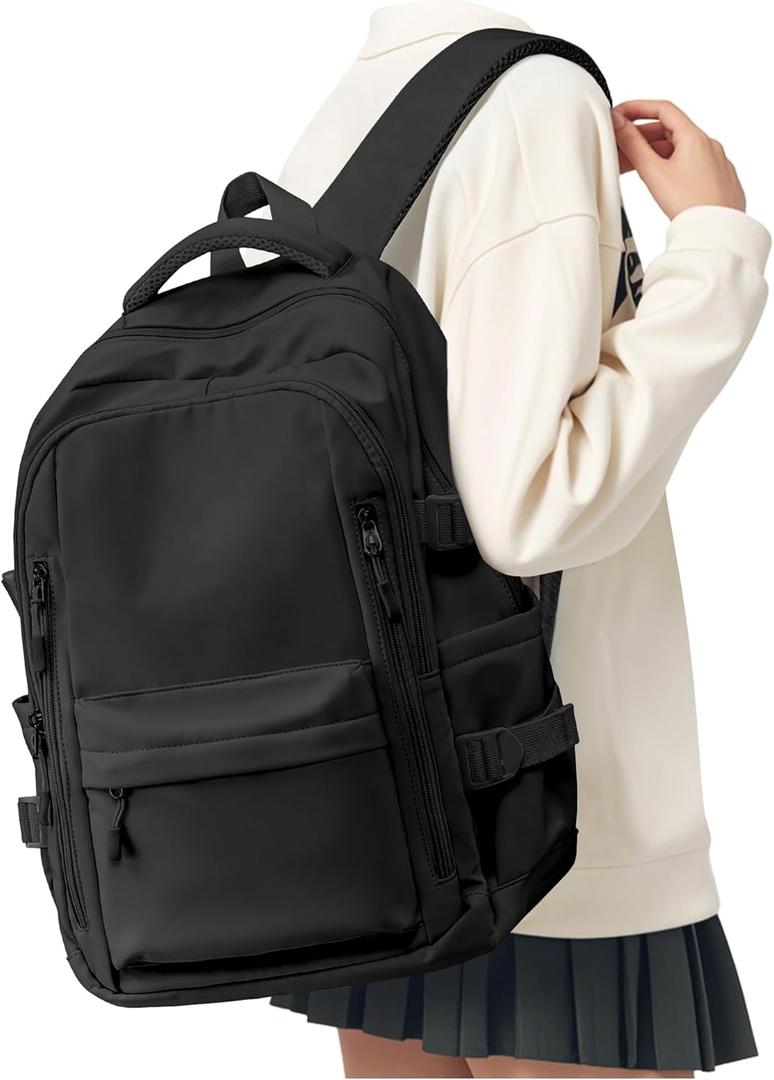 Lightweight Backpack for Women Men, Travel Casual Daypack Laptop Rucksack, Waterproof College High Secondary Bookbag Daily Bag, Black