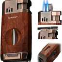 All-in-one Torch Lighter Windproof Outdoor Lighter with Dual Jet Flame Built-in Cutter, Butane Refillable and Flames Adjustable Torch Lighters for Travel, Outdoors(Butane Not Included)
