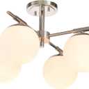 4 Light Semi Flush Mount Ceiling Light Fixture Polished Nickel Light Fixture with Globe Milk Glass Shade for Bedroom, Living Room, Dinning Room, Foyer Hallway Corridor Laundry Room Bar