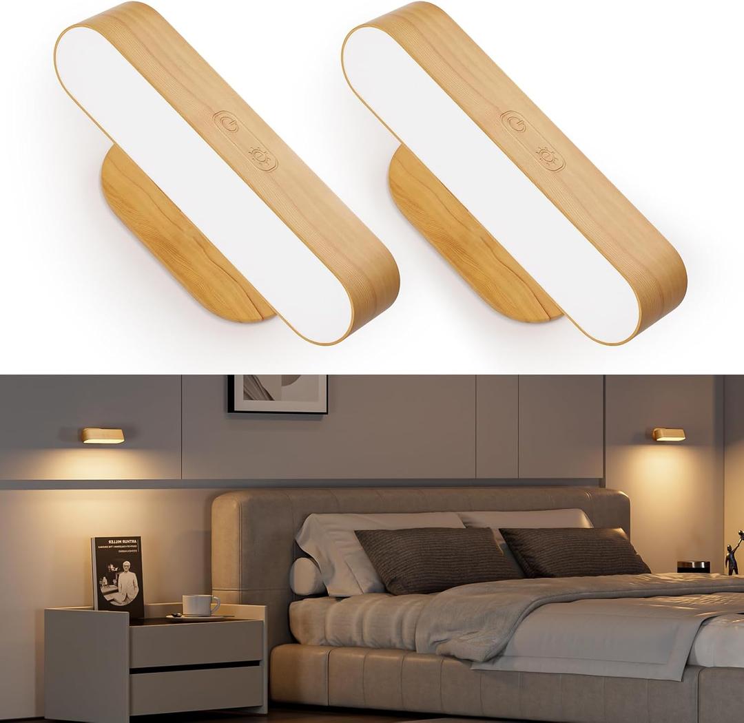 Hensam Battery Operated Wall Sconces, Wireless LED Wall Sconce Set of Two for Bedroom, Rechargeable Wall Lights for Picture, 5 Modes Dimmable Wall Lamps for Living Room, 2 Pack