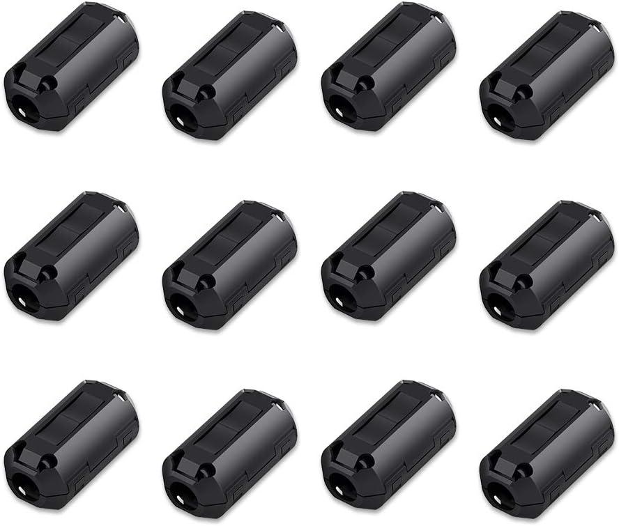 Viaky 12 Pack RFI EMI Noise Suppressor Cable Clip, Clip-on Ferrite Ring Core Noise Filter for 5mm Dia Cable(Black)