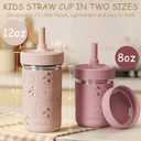 Fimibuke Toddler Cups Spill Proof, 8 OZ Sippy Cups for Kids Girl Boy, Leak Proof Stainless Steel Tumbler with Lid, Silicone Straw & Sleeve, BPA Free Dishwasher Safe Water Bottle Snack Container 2 Pack  Khaki/Beige, 8 Ounces