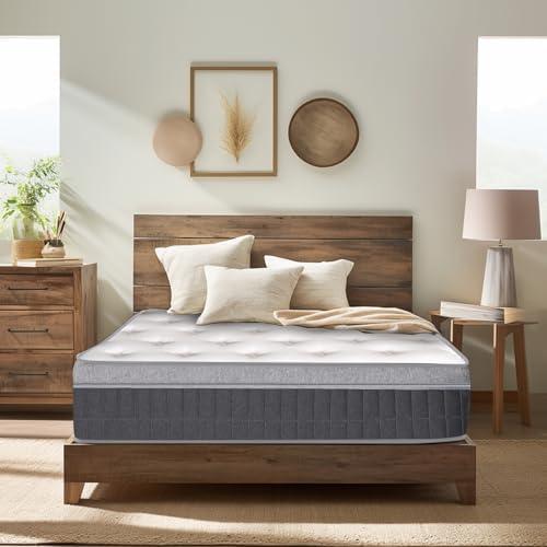 Tnahsbf 12 Inch Grey Hybrid King Mattress in a Box Gel Memory Foam for Cool Sleep Queen Medium Firm White Twin Size Mattresses Pocket Springs for Motion Isolation Edge Support Pain Fiberglass-Free