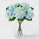 ZYTUYO 5PCS Light Blue Hydrangea Artificial Flowers Small Fake Latex Real Touch Hydrangeas Flowers with Stems Faux Silk Bouquet for Home Decor Table Wedding Party Outdoor Centerpieces