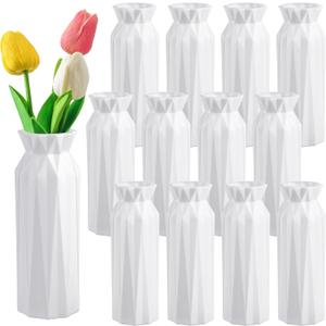 Hoolerry 12 Pcs White Flower Vases Bulk for Centerpieces Plastic White Bud Vase for Flowers Ceramic Look Flower Vase Decorative Tall Unbreakable Vase for Flowers Home Office Table(Simple Style)