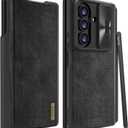 Nillkin for Samsung Galaxy Z Fold 7 Wallet Case with S Pen Holder & Stylus, [Slide Camera Cover][Hinge Protection] Premium Leather Shockproof Slim Cover Flip Phone Case for Galaxy Z Fold 7 Black