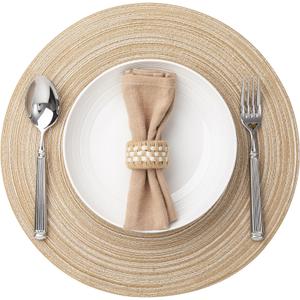 Round Placemats Set of 4 Woven Placemats Washable Braided Table Mats for Dining Table Heat Resistant Non-Slip Circle Place Mats(Beige)