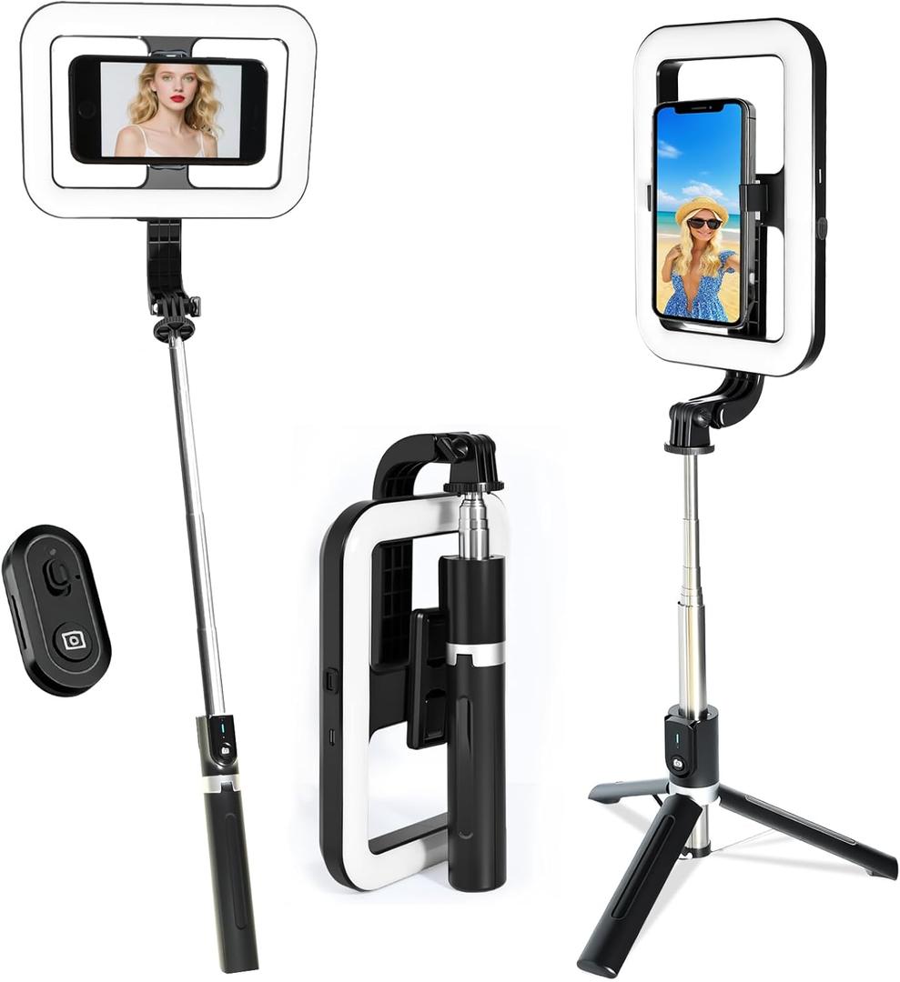 Foldable Selfie Light with Stand,54" Extendable Phone Holder Selfie Stick with Dimmable LED Lights and Remote,Ring Light Tripod for Video Recording/Live Stream/Makeup/Photography/YouTube/TikTok
