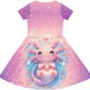 Dresses for Girls 2-14 Years Old Kids Summer Dress Casual Short Sleeve A Line Skater Dresses (Pink)
