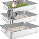 Stainless Steel Litter Box, 3 Pack 27.6"x19.7"x5.9" XXXL Metal High Sided Cat Litter Pan, Extra Large Stainless Steel Box Splash-Proof and Non-Stick Cat Poop Box odorless