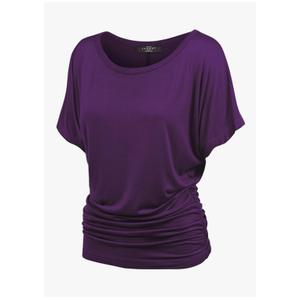 Made By Johnny Women's Casual Solid Short Sleeve Boat Neck/V Neck Dolman Top T Shirt with Side Shirring M