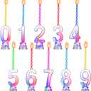 Boao 50 Pcs Birthday Number Candle Set Includes 10 Pcs Multicolor LED Flashing Number Candles with Transparent Shell and 40 Pcs Wax Candles(Colored Candle Style)