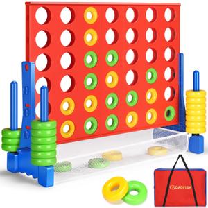 GADFISH Giant 4 in A Row - 2.6FT Tall Outdoor Connect 4 Perfect for Indoor & Outdoor Use, 4-to-Score Giant Game Set for Kids & Adults, with 42 Jumbo Rings & Quick-Release Slider (Red & Blue)