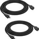 16 SJTW AWG Heavy Duty Power Cord 3 Prong Extension Cord, NEMA 5-15P to NEMA 5-15R, Power Cable for Indoor and Outdoor Use, Black Color, ETL Listed (2 Packs 10FT Black)