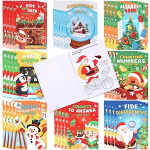 CCINEE 32 Pcs Christmas Mini Activity Books for Kids,Christmas Holiday Fun Challenging Activities Games Coloring Books for Xmas Party Gifts Trick or Treat Bag Stuffers
