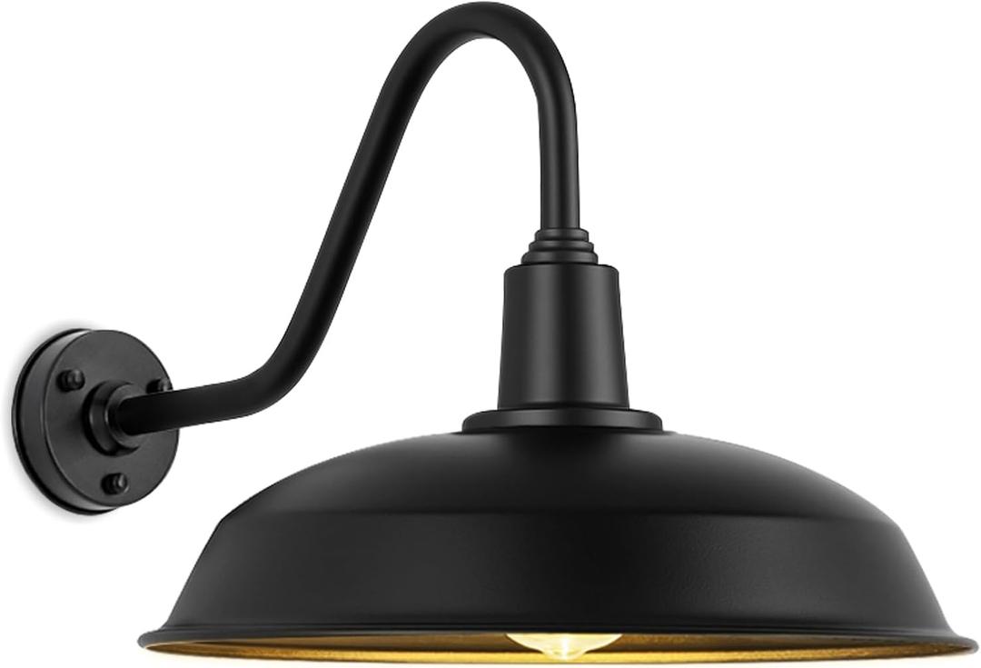 21" Large Black Outdoor Gooseneck Barn Light, Modern Vintage Style Barn Gooseneck Light for Garages, Farmhouses and Porches, 21" Diameter - 1 Pc