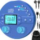 Sunoony Portable CD Player with Bluetooth, Disman CD Player for Car with FM Transmitter, Rechargeable Personal cd Player with Anti-Skip Protection, Headphones, AUX/USB Supported, LCD(Blue)