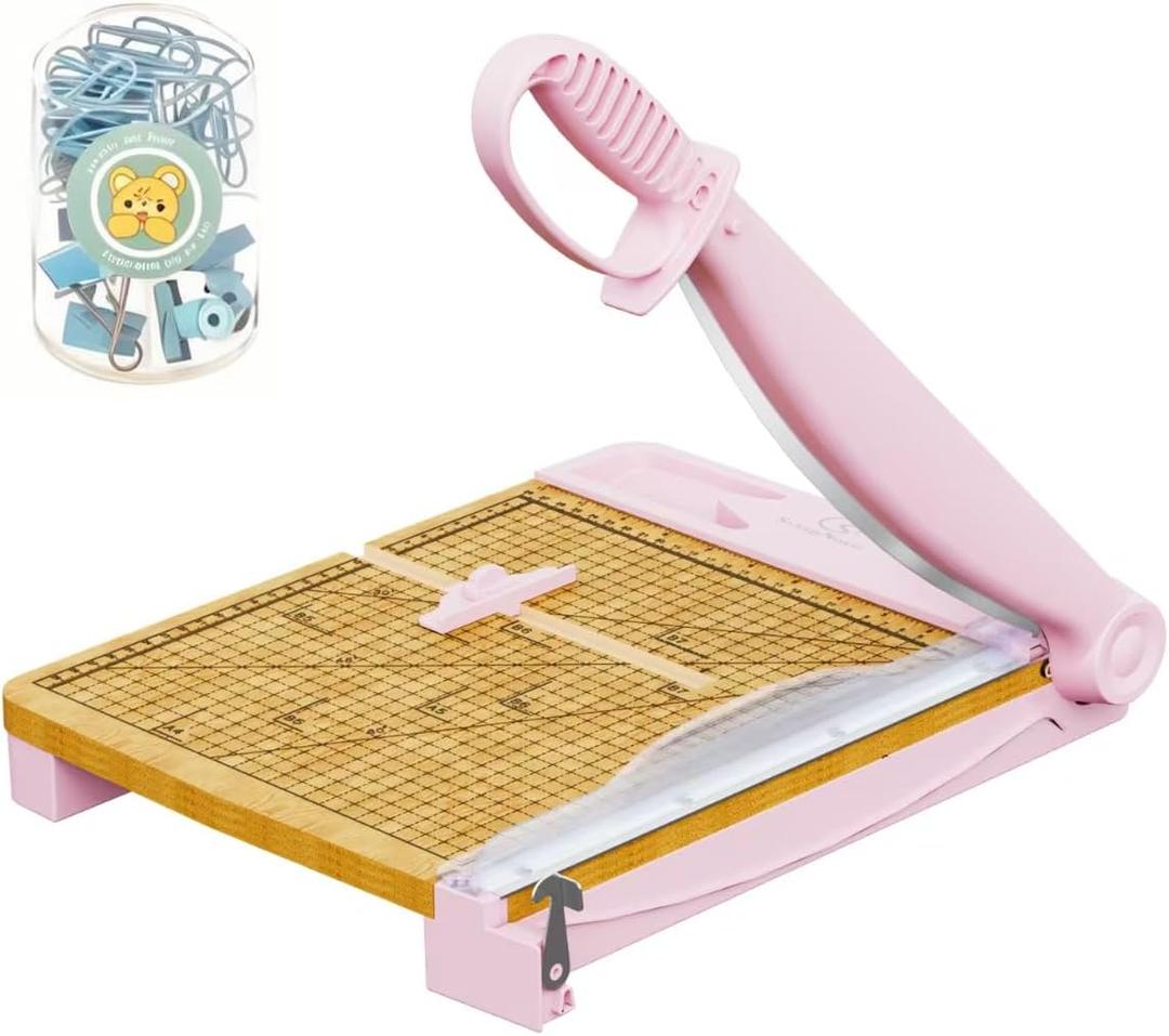 12 Inch Heavy Duty Paper Cutter, Wood Guillotine Paper Cutter & Paper Trimmer, 30 Sheets Capacity Paper Cutting Board for Classroom, Crafting, Cardstock Pink