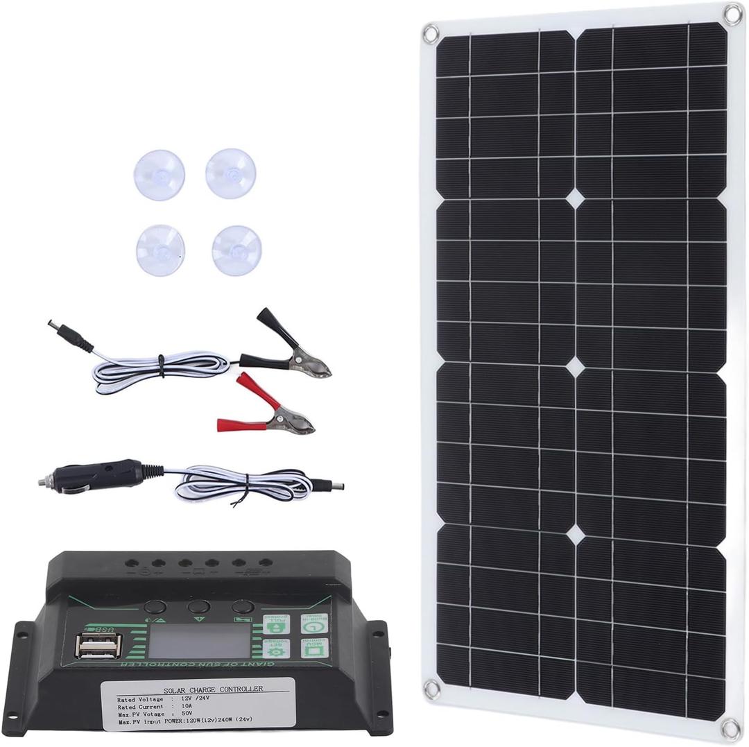 Pilipane 250W Solar Battery Charger Maintainer with 10A Char ge Controller, Monocrystalline Solar Panel Kit for 12V Battery of Car Boat Tractor Trailer RV Generator Shed Fence