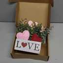 Valentines Day Decor, Rustic Wooden Love Sign Planter Box with Artificial Greenery, Farmhouse Valentines Table Centerpieces Decorations with Hearts & LED Lights for Desk Mantel Home Kitchen Office