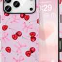 DEFBSC Case for iPhone 17 Pro Max, Cute Pink Bow Cherry Print Aesthetic Trendy Pattern for Women Girls Slim Durable Bumper Shockproof for iPhone 17 Pro Max Case, Pink Ribbon/Glossy