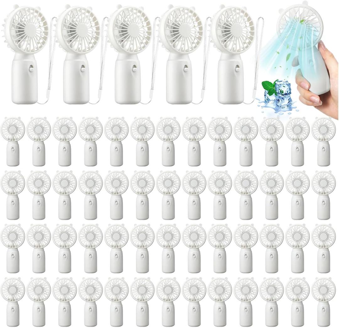 Glooglitter 80 Pcs Mini Portable Fans Bulk Handheld Battery Operated Fan with Lanyard, Cooling Lightweight Pocket Personal Fans for Wedding Birthday Summer Outdoor Use (White), about 6 x 3 inches