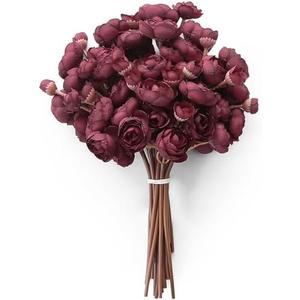 Floroom Ranunculus Artificial Flowers 18 Pcs Burgundy Faux Silk Mini Ranunculus Bulk Fake Wedding Filler Flowers for DIY Red Bouquets, Centerpieces, Bridal Shower Decorations & Arrangements