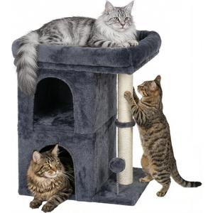 Aechonow Cat Tree for Large Cat, 19x16.5In Large Cat Perch, Adult Cat Tower for Indoor Cats with 24In Long Scratching Post, 2 Cozy Cat Condo House for Adult & Fat Cats, Dark Gray