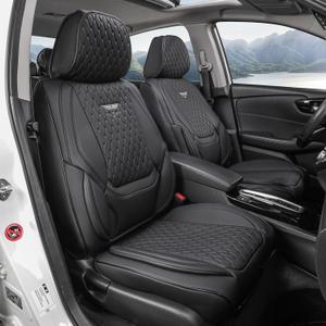 Universal Front Car Seat Covers for Most Sedans and Compact SUV | Automotive Front Row Seat Covers, Luxury Car Interiors with Airbag Compatible Waterproof Leather Seat Protector (Black1)