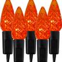 WATERGLIDE Halloween C6 String Lights, 33ft 100 LED Black Wire Fairy Lights with 29V Safe Adaptor, 8 Lighting Mode, Waterproof for Indoor Outdoor Patio Xmas Tree Party Decor, Orange