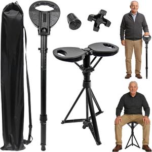 ALEVMOOM Upgraded Walking Cane with Seat, Capacity 440lbs Foldable Cane Chair for Adults, Portable Seats for Seniors, Easy Carry Stick for Hiking Traveling Camping (Black)