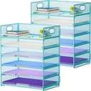 Marbrasse 2 Pack Desk Organizer with Handle, 6 Tier Paper Letter Tray, Mesh Desk File Organizer for Office, School and Home - Blue