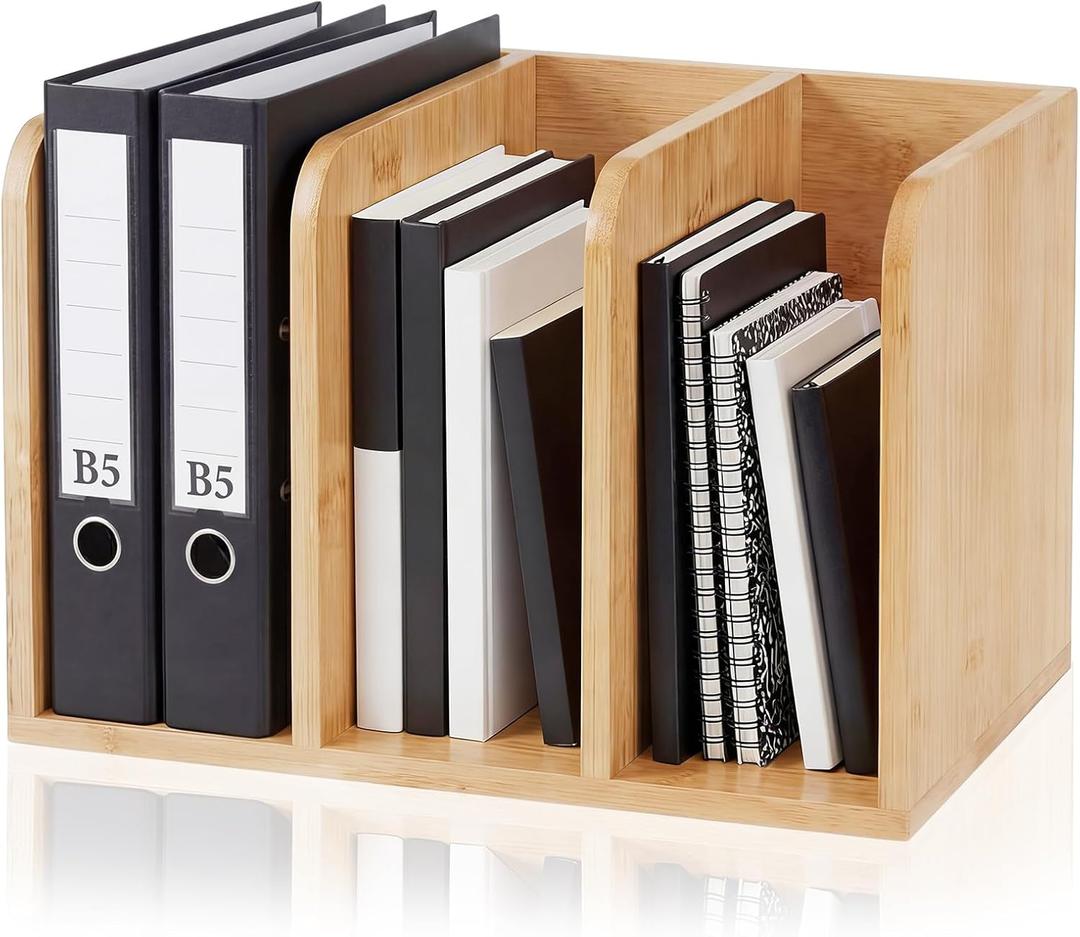 Novabright File Magazine Holder Desk Organizer, Vertical Compartments Workspace Sorters for Magazines, Binders, Notebooks, Envelopes (3 Slots,Classics)