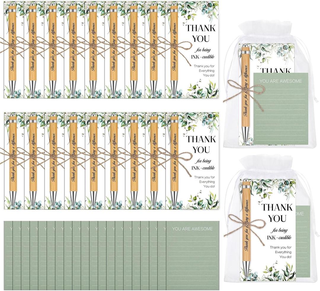 woric 20 Set Employee Appreciation Gifts Bulk Thank You Gifts with Bamboo Thank You Pens Inspirational Sticky Notes and Cards Valentine's Day Gift for Staff Volunteer Team Office Coworker Teachers