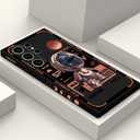 Gencyfu for Samsung Galaxy S24 Ultra Case, Astronaut Pattern Slim Liquid Silicone Anti Slip for Galaxy S24 Ultra Phone Case 6.8 inch, Space Black