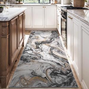 2x10 Runner Rug for Hallways Kitchen Modern Abstract Washable Runner Rug Blue Soft Non Slip Marble Carpet Runner for Laundry Entryway Bedroom Bathroom