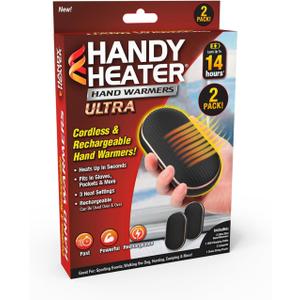 Handy Heater Hand Warmers Ultra - Rechargeable & Cordless with 3 Heat Settings - Portable, Battery Powered, Lightweight - Up To 7 Hours of Run Time Per Warmer - Cold Weather & Camping Hand Heater