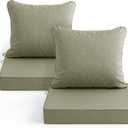 Summsun Water Resistant Outdoor Chair Cushions, Faux Linen Backrest and Deep Seat Cushion Set with Ties, Removable Cover, Non-Slip Bottom for Patio Furniture, 22 x 22 Inch, Mocca Green, Set of 2