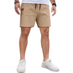 COOFANDY Men's Casual Cotton Shorts Summer Beach 5 Inch Shorts Lightweight Drawstring Elastic Waist Chino Golf Shorts (Large)