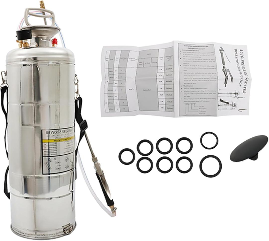 3 Gallon Stainless Steel Sprayer, 20 Wand & 3FT Reinforced Hose, Heavy Duty Hand Pump Sprayer with Pressure Gauge, Safety Valve and Adjustable Nozzle, for Lawn, Garden Watering (Silver-12L) (3 Gallon)