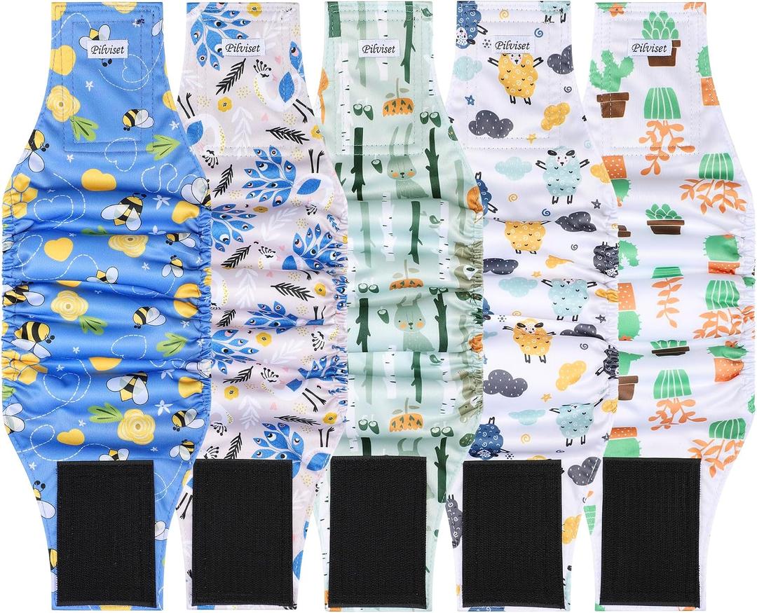 5 Pack Dog Diapers Male Reusable, Premium Belly Bands for Male Dogs, High Absorbing Male Dog Pee Wraps for Doggie in Incontinence or Excitable Urination and Training L