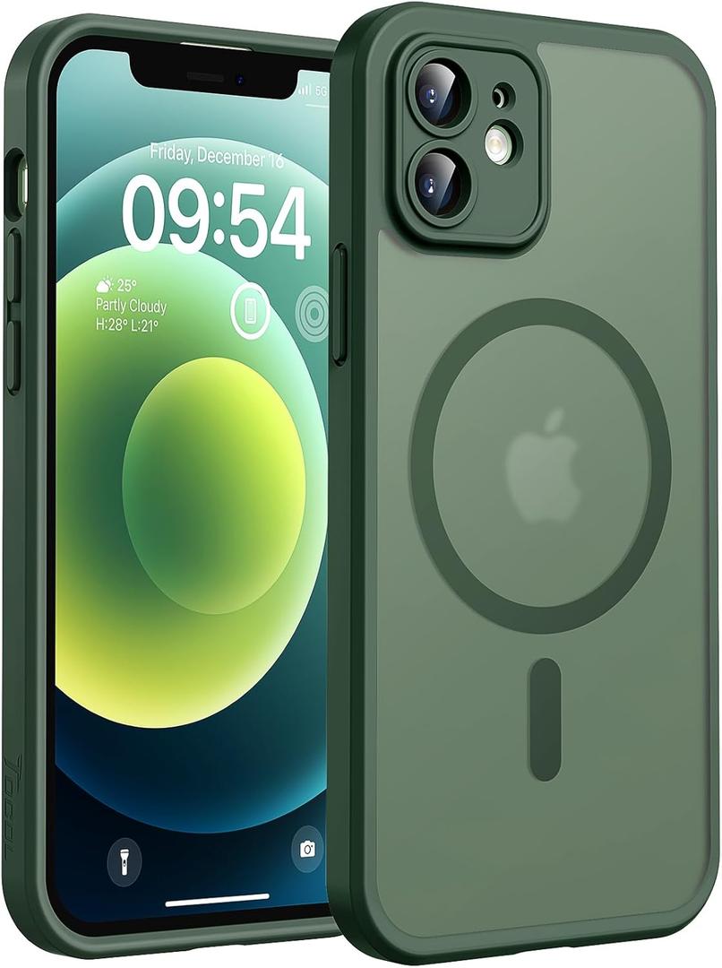 TOCOL for iPhone 12 Case, Compatible with Magsafe, Full Camera Protection, Builtin Magnetic Ring, Translucent Matte Phone Case for iPhone 12 6.1 inch (Alpine Green)