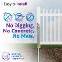 4ft Tall (1 Unit) No Dig WamBam Finishing Post with Steel Pipe Anchor Kit, Permanent White Vinyl Post for Nantucket, Sturbridge, and Westport Fence and Gate Kits, BL19042