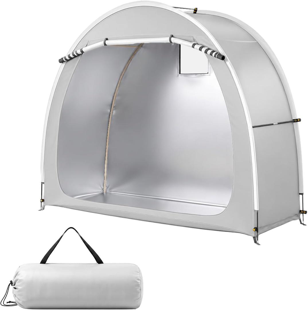 VINGLI Bike Storage Shed Tent for 2-3 Bikes, Outdoor Portable Bicycle Storage Shed with Carry Bag, Waterproof Bike Tent for Motorcycle, Garden Tools, Lawn Mower, Light Gray