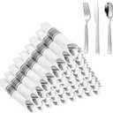 WELLIFE 75 Pack Silver Plastic Silverware,Pre Rolled Silverware Set Disposable,Disposable Cutlery Includes: 75 Forks, 75 Knives, 75 Spoons, 75 Napkins,Plastic Utensils for Party and Wedding