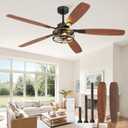 60 Inch Farmhouse Ceiling Fan with Light and Remote, Black Industrial Caged Flush Mount Ceiling Fans with 6 Speed Reversible Motor and Dual Finish 5 Blades, Rustic Ceiling Fan for Living room, Bedroom