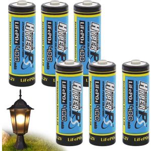(6-Pack) 3.2V LiFePo4 14430 (14 x 43mm) 400mAh Rechargeable Battery for Solar Panel Light, Tooth Brush, Shaver, Flashlight