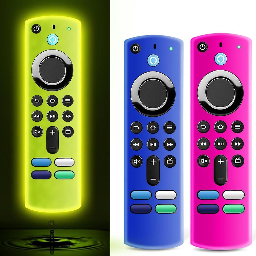 (3 Pack) Wevove Fire Stick Remote Cover for Alexa Voice Remote 3rd Gen, Replacement Case for TVStick 4K/Max Streaming Device (Glow Yellow&Rose/Red&Blue)